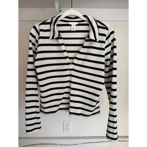 H&M Women's Collared Light Sweater Shirt Striped Size Medium